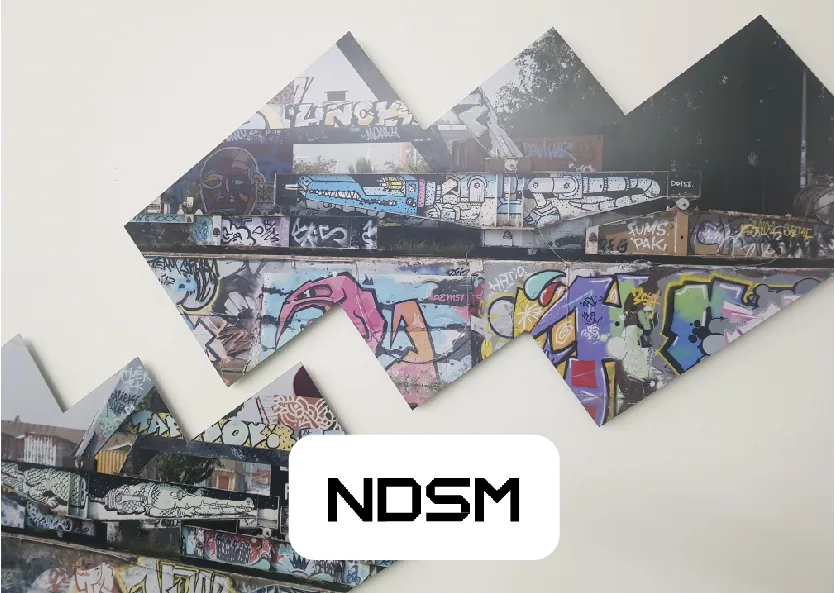 Fotoserie van Marc Faasse over street art op de NDSM-werf, afgedrukt op HD Metal voor de expositie Street Art & de Rafel